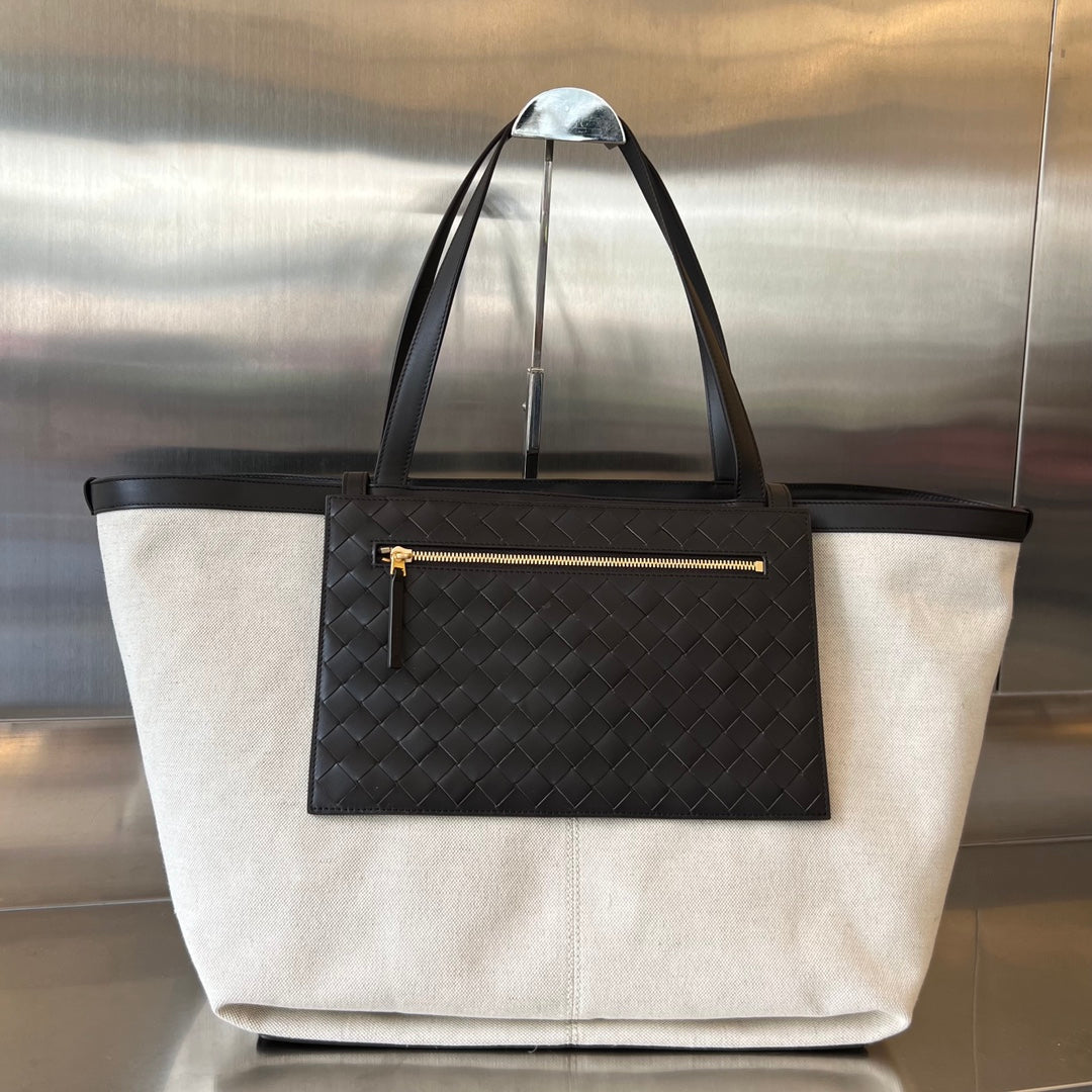 Luxury Bottega Veneta FLIP FLAP 38 IN WHITE CANVAS AND BLACK CALSKIN