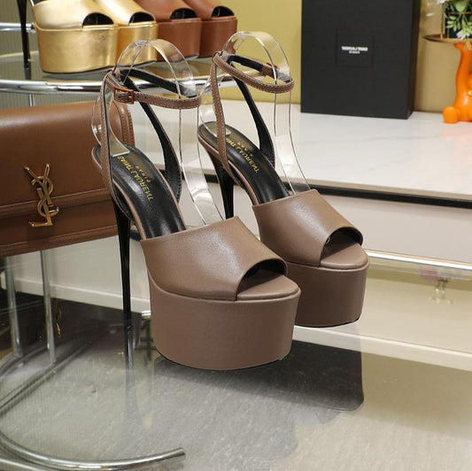 Luxury Saint Laurent SL SUPER HIGH HEELS SANDAL ASH BROWN CALFSKIN