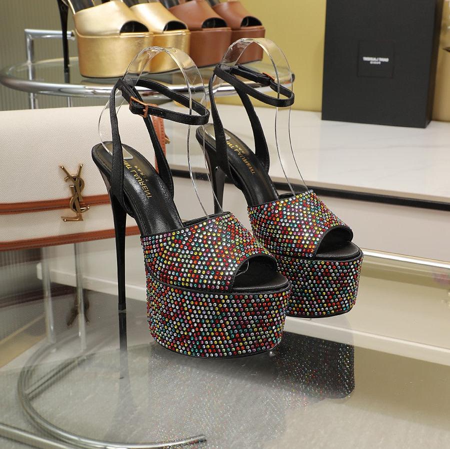 Luxury Saint Laurent SL SUPER HIGH HEELS SANDAL RAINBOW CRYSTAL SATIN