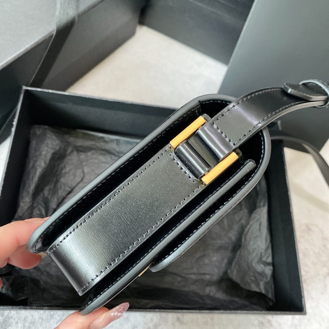 Luxury Saint Laurent SOLFERINO SMALL SATCHEL 19 IN BLACK CALFSKIN GOLD LOGO