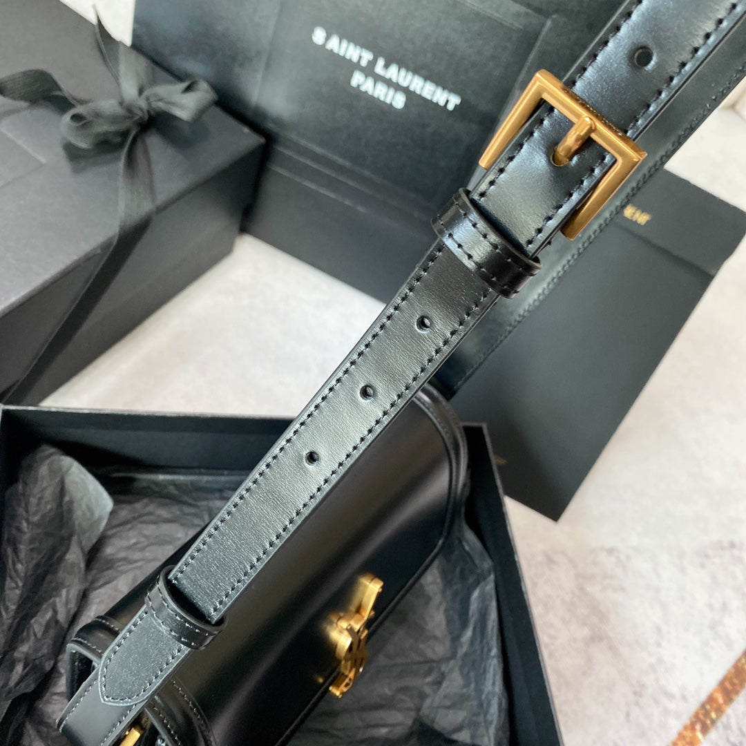 Luxury Saint Laurent SOLFERINO SMALL SATCHEL 19 IN BLACK MIX WHITE CALFSKIN GOLD LOGO