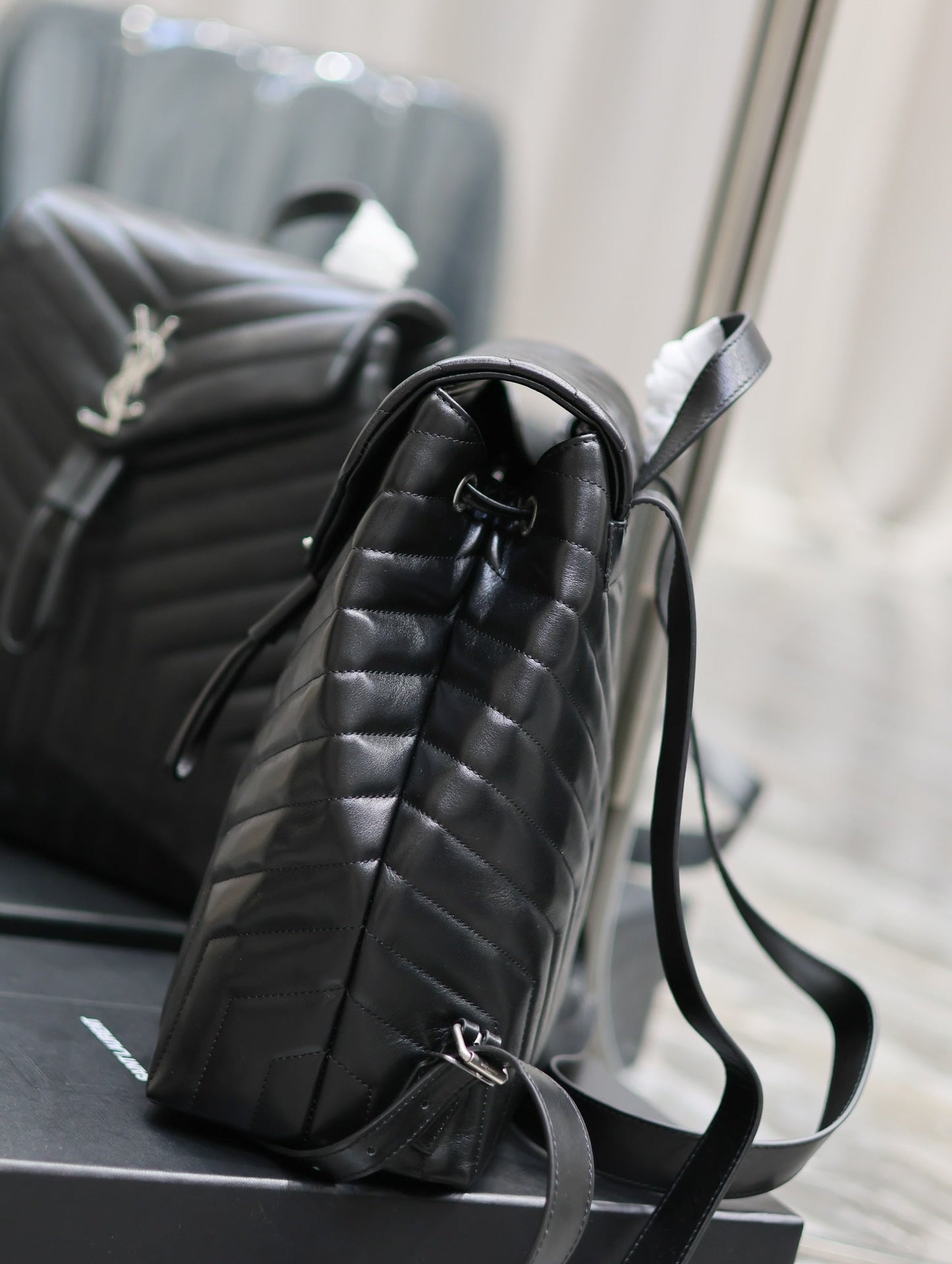 Luxury Saint Laurent LOU BACKPACK 33 IN BLACK QUILTED CALFSKIN SILVER HARDWARE