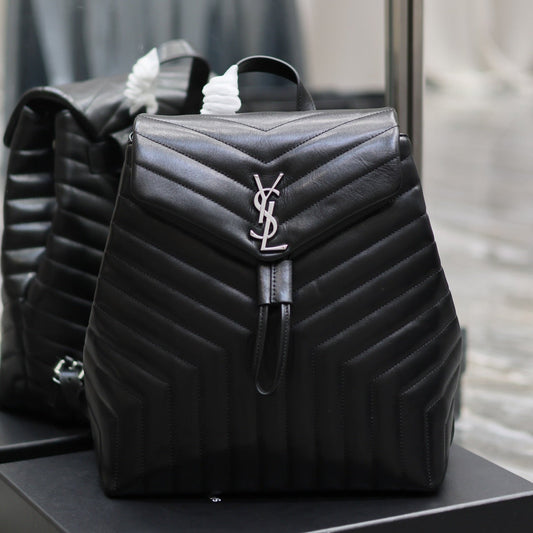Luxury Saint Laurent LOU BACKPACK 33 IN BLACK QUILTED CALFSKIN SILVER HARDWARE