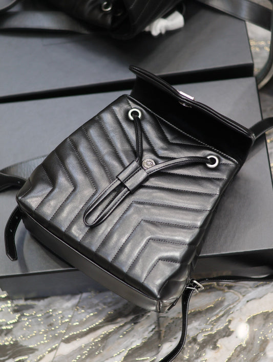 Luxury Saint Laurent LOU BACKPACK 26 IN BLACK QUILTED CALFSKIN SILVER HARDWARE