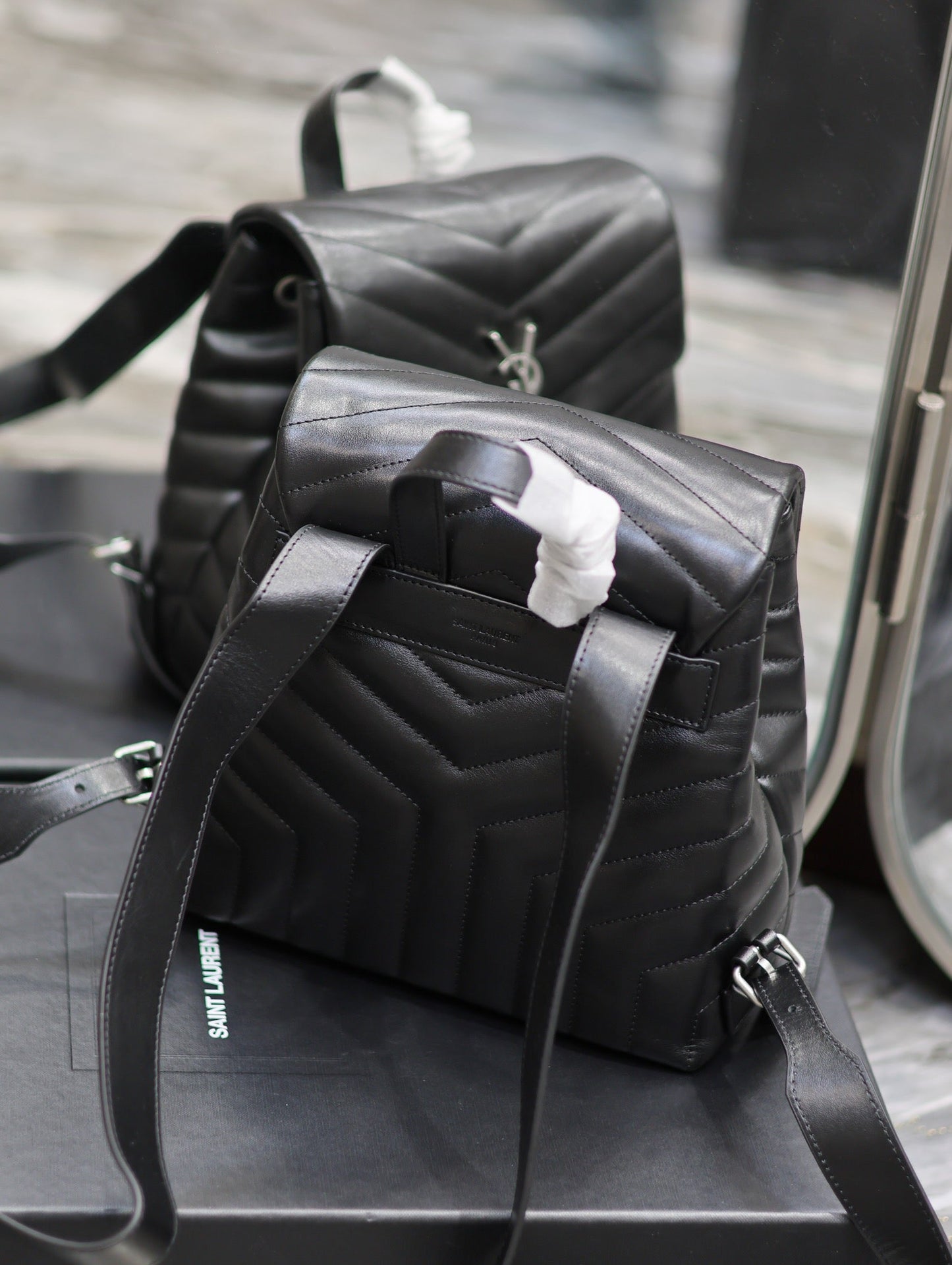 Luxury Saint Laurent LOU BACKPACK 26 IN BLACK QUILTED CALFSKIN SILVER HARDWARE