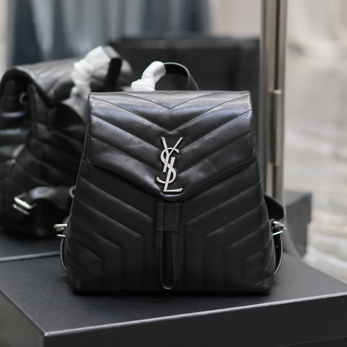 Luxury Saint Laurent LOU BACKPACK 26 IN BLACK QUILTED CALFSKIN SILVER HARDWARE