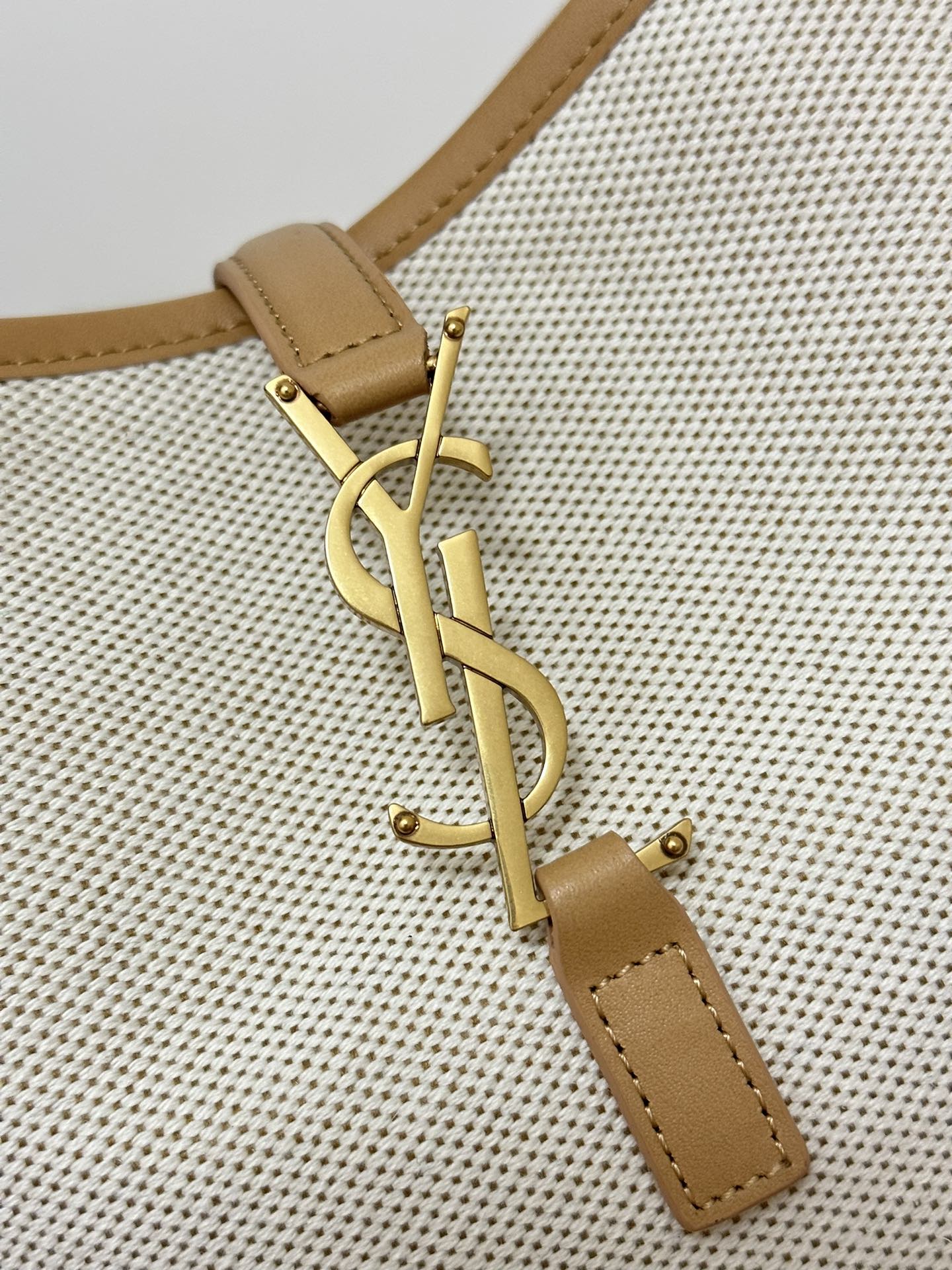 Luxury Saint Laurent le 5a7 small 23 cream canvas brown calfskin