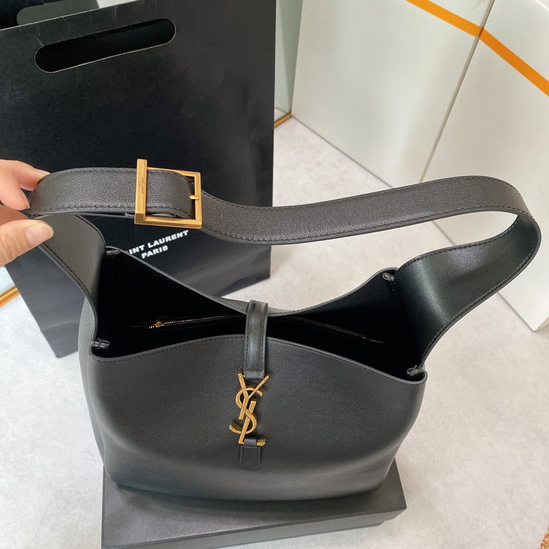Luxury Saint Laurent le 5a7 large 30cm black calfskin