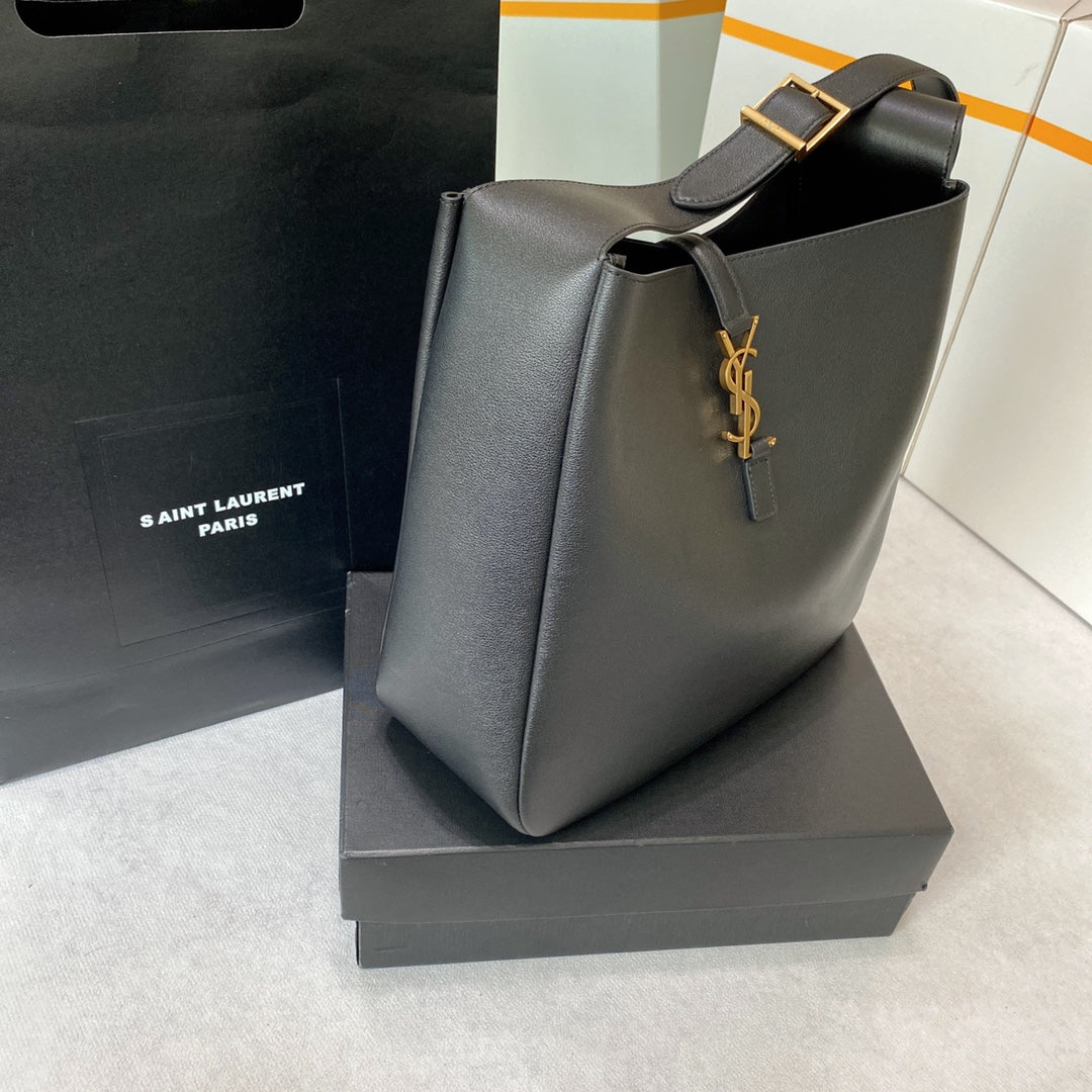 Luxury Saint Laurent le 5a7 large 30cm black calfskin