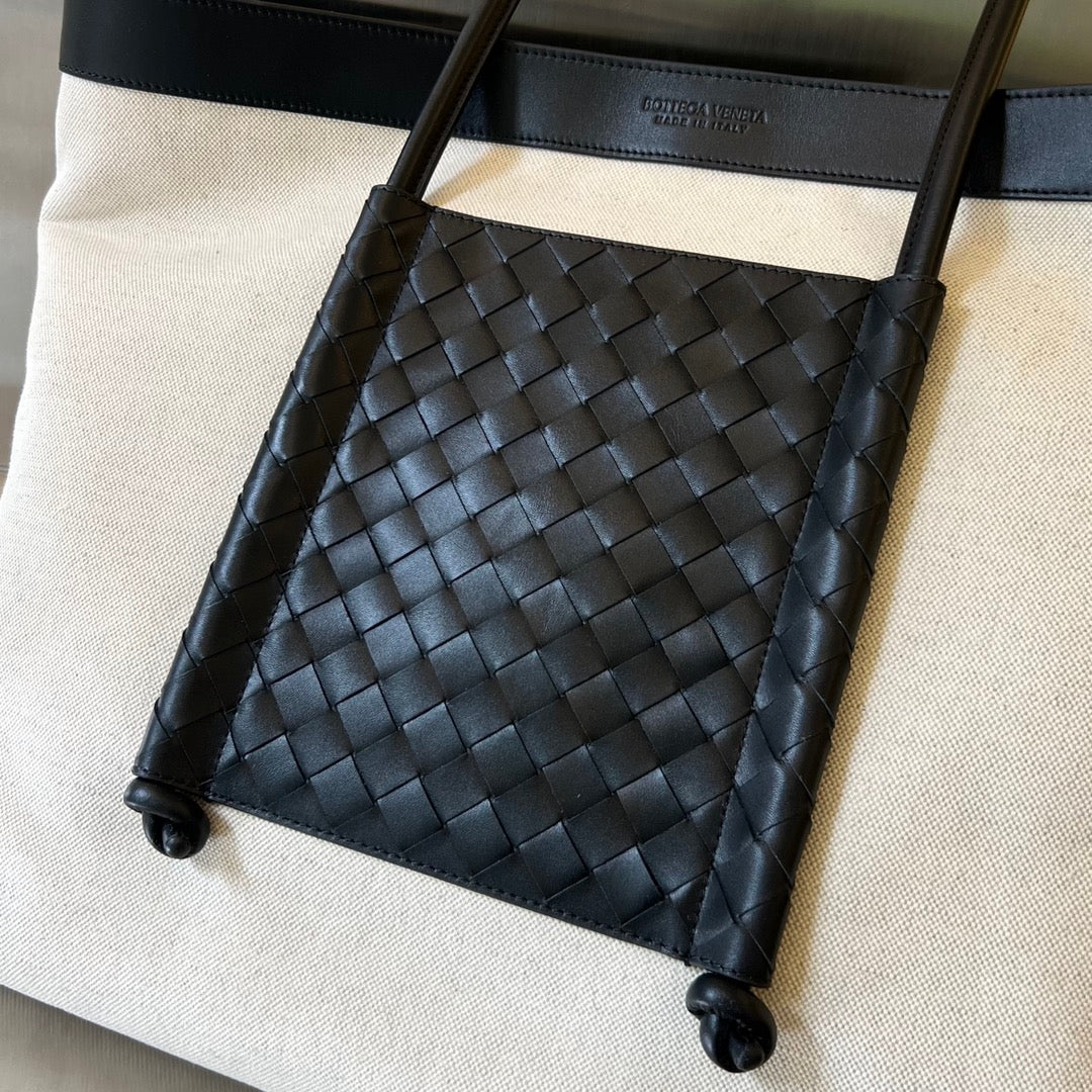 Luxury Bottega Veneta PORTELLO TOTE 53 IN BLACK CALFSKIN AND WHITE CANVAS