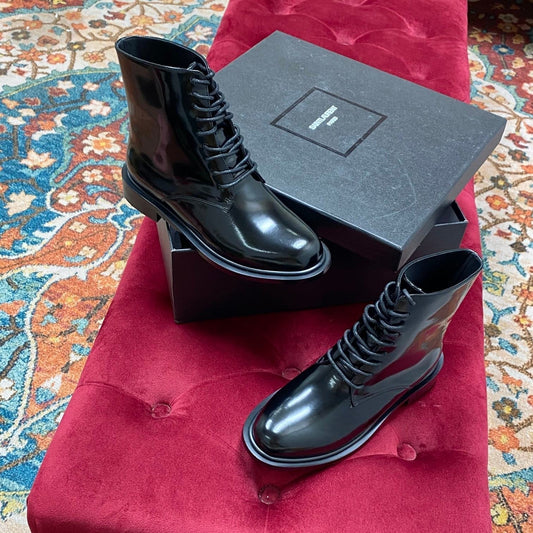 Luxury Saint Laurent SL ARMY LACED BOOTS BLACK CALFSKIN