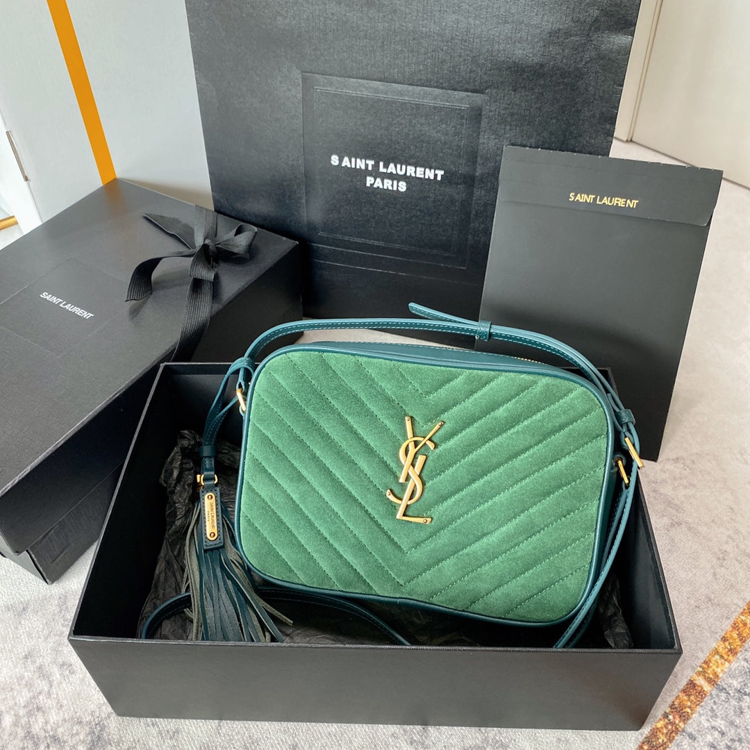 Luxury Saint Laurent LOU CAMERA BAG 23 IN GREENISH SUEDE AND CALFSKIN TRIM