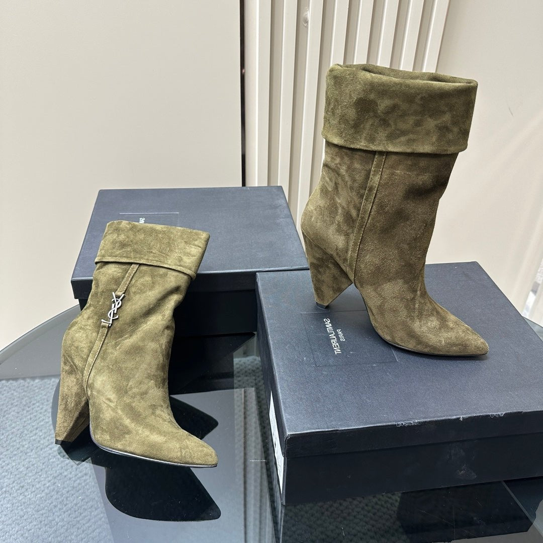 Luxury Saint Laurent SL NIKI BOOTIES OLIVE SUEDE