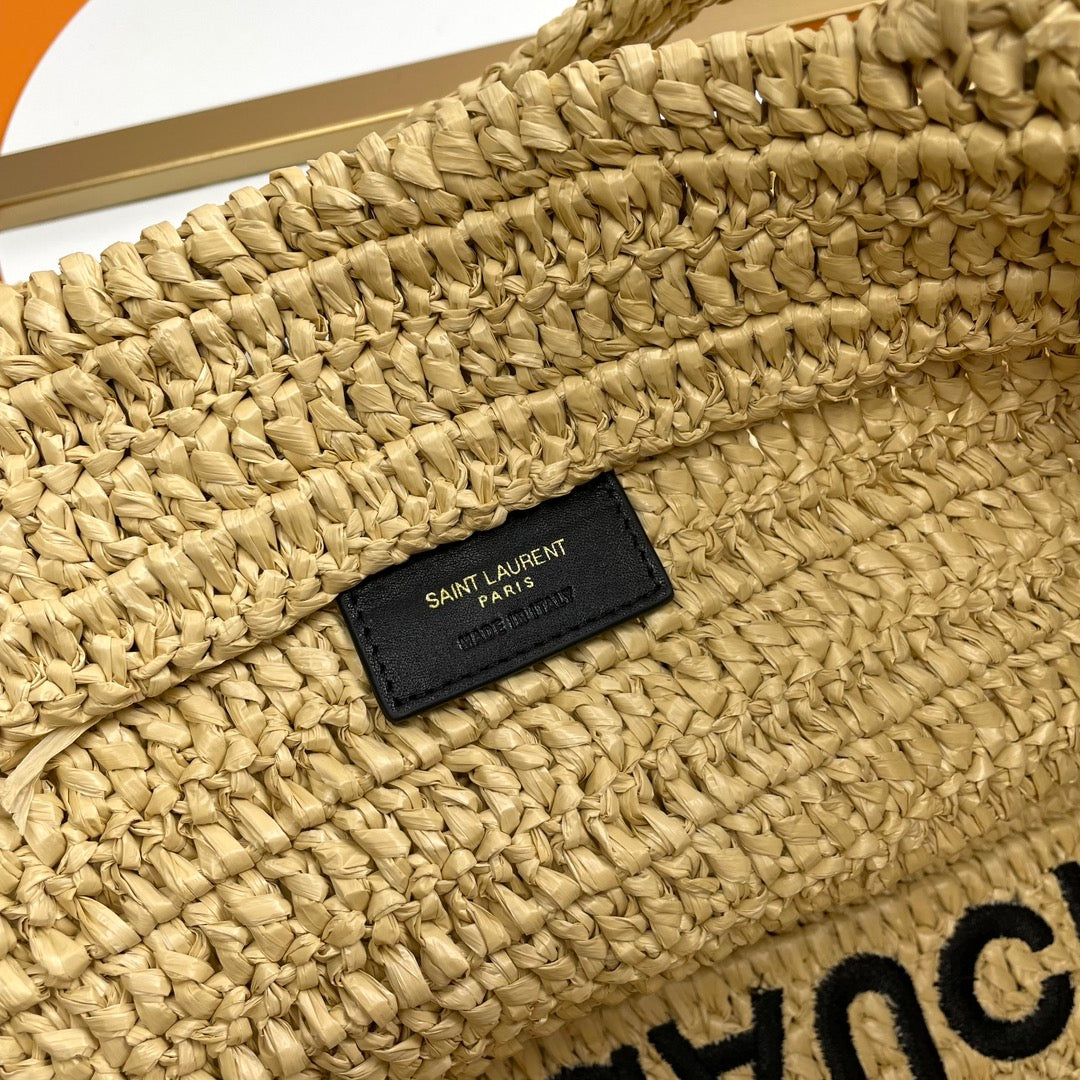 Luxury Saint Laurent RIVE GAUCHE TOTE BAG 38 IN LIGHT YELLOW RAFFIA