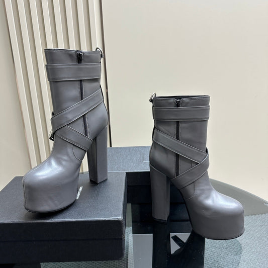 Luxury Saint Laurent SL ANKLE BUCKLE BOOT PLATFORM PORPOISE CALFSKIN