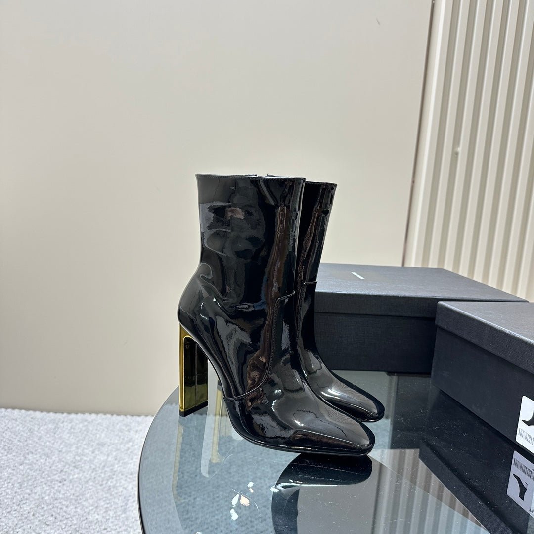 Luxury Saint Laurent SL AUTEUIL HEELED ANKLE BOOT BLACK POLISHED CALFSKIN