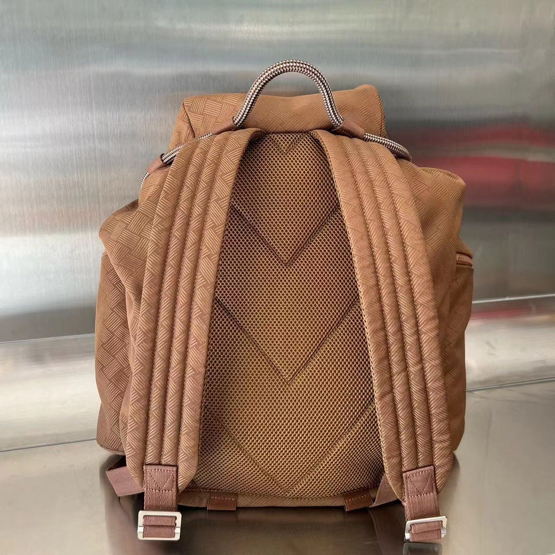 Luxury Bottega Veneta ALTO 42 BACKPACK IN RUSSET BROWN JACQUARD FABRIC