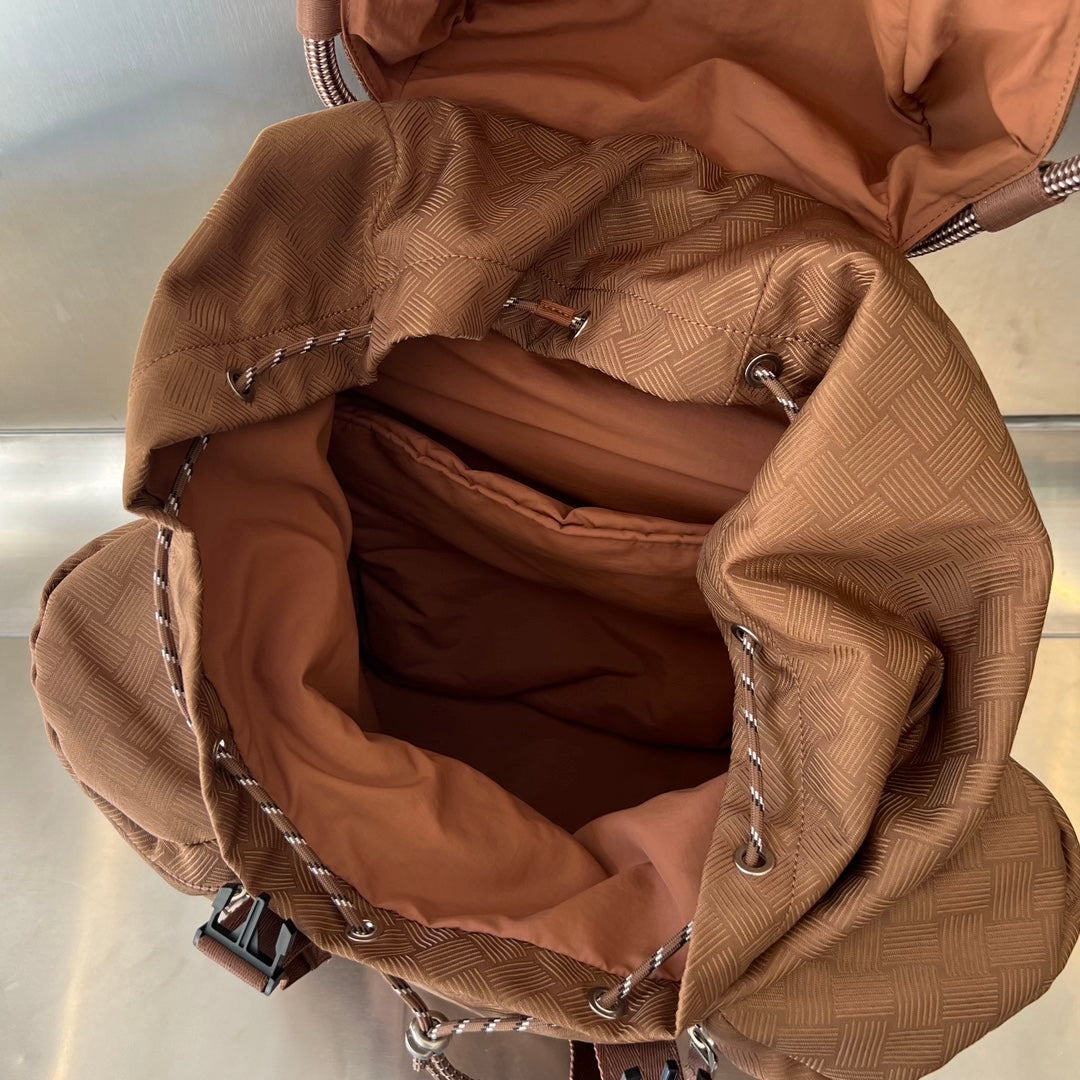 Luxury Bottega Veneta ALTO 42 BACKPACK IN RUSSET BROWN JACQUARD FABRIC