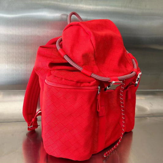 Luxury Bottega Veneta ALTO 42 BACKPACK IN CHERRY RED JACQUARD FABRIC