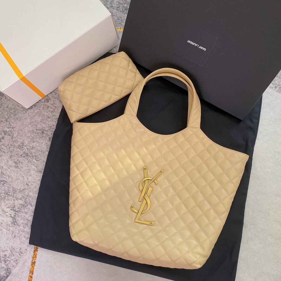 Luxury Saint Laurent ICARE MAXI 58 SHOPPING BAG BEIGE QUILTED LAMBSKIN