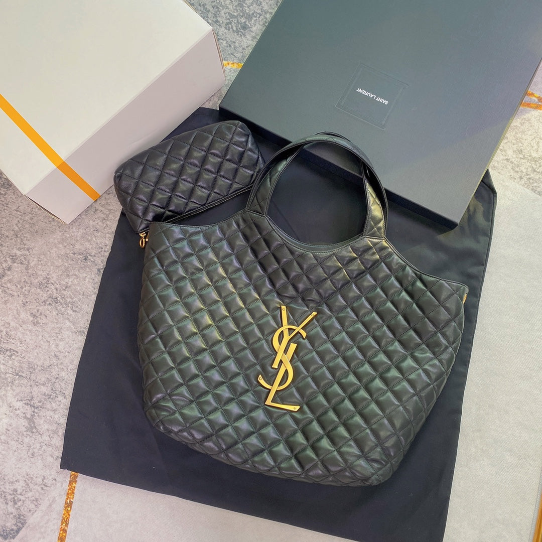 Luxury Saint Laurent ICARE MAXI 58 SHOPPING BAG BLACK QUILTED LAMBSKIN