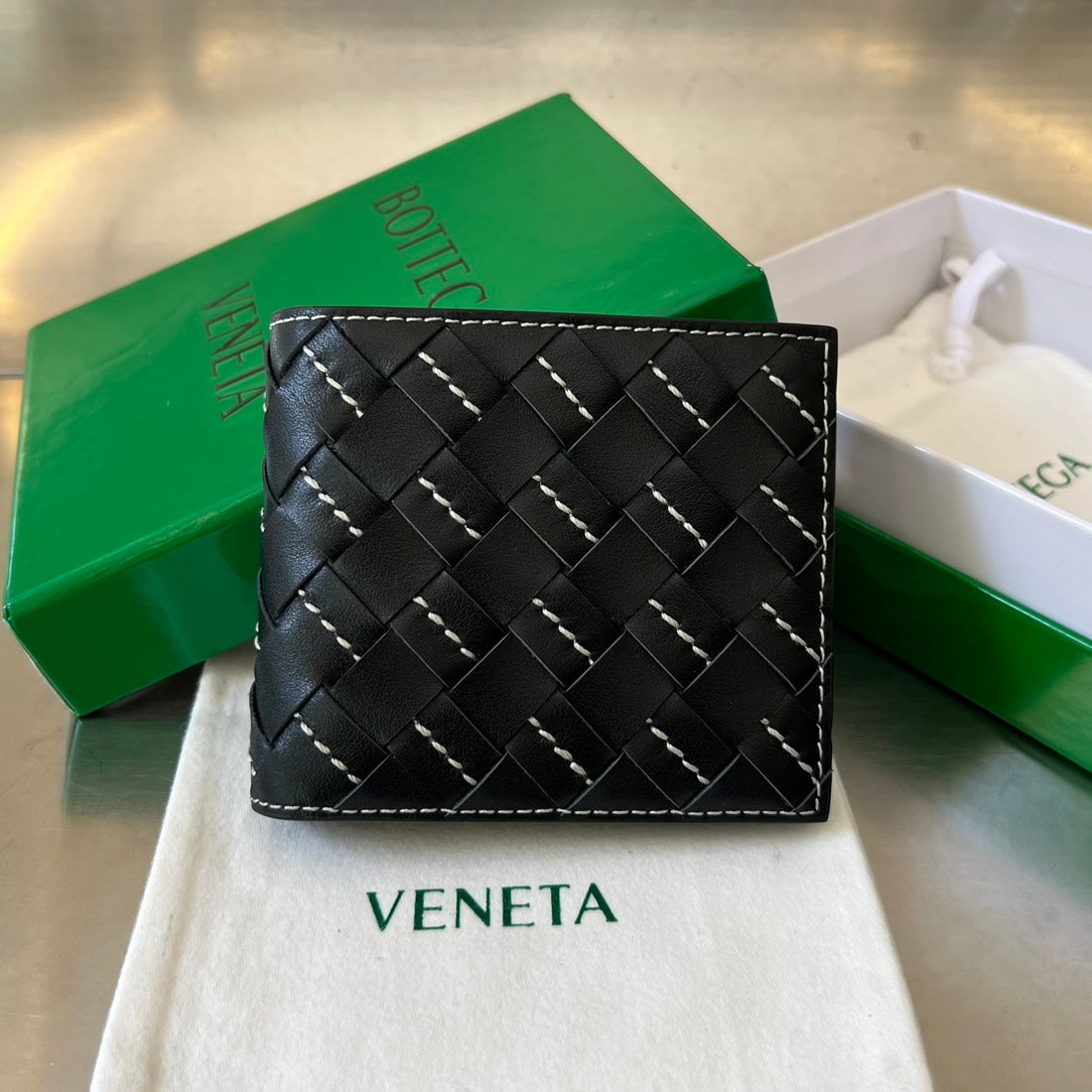 Luxury Bottega Veneta INTRECCIATO PICCOLO 11 BLACK CALFSKIN WALLET