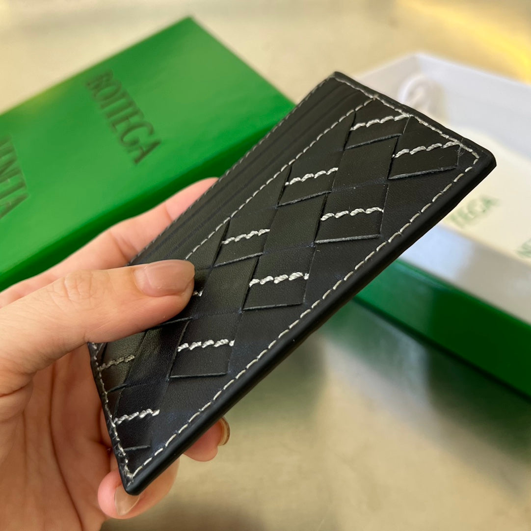 Luxury Bottega Veneta INTRECCIATO 10 CREDIT CARD CASE IN BLACK LAMBSKIN