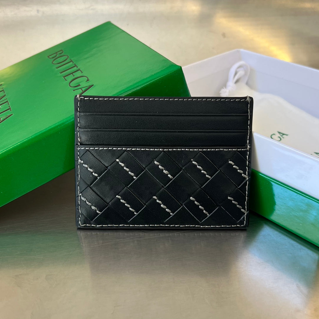 Luxury Bottega Veneta INTRECCIATO 10 CREDIT CARD CASE IN BLACK LAMBSKIN