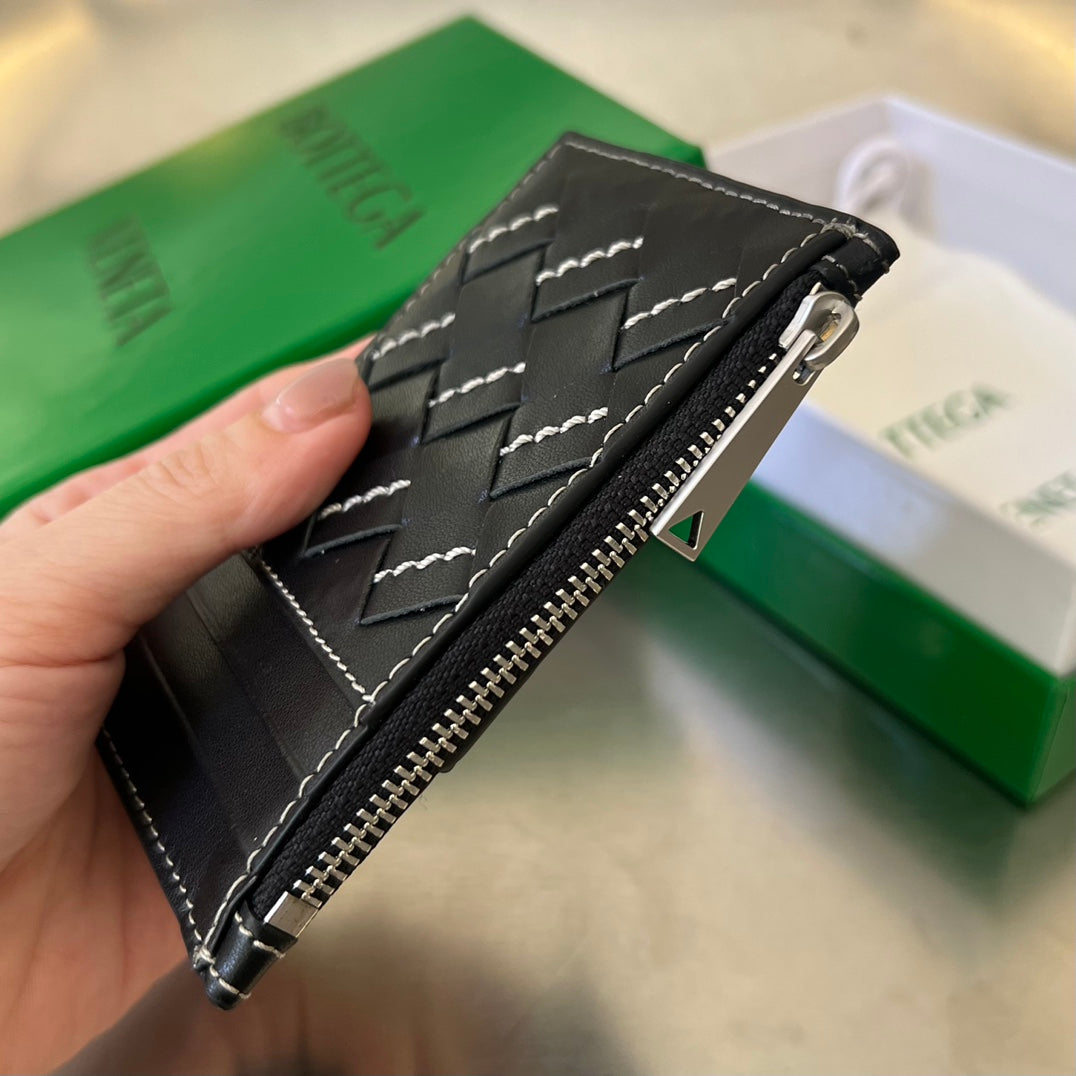 Luxury Bottega Veneta ZIPPED CARD CASE 11 BLACK CALFSKIN