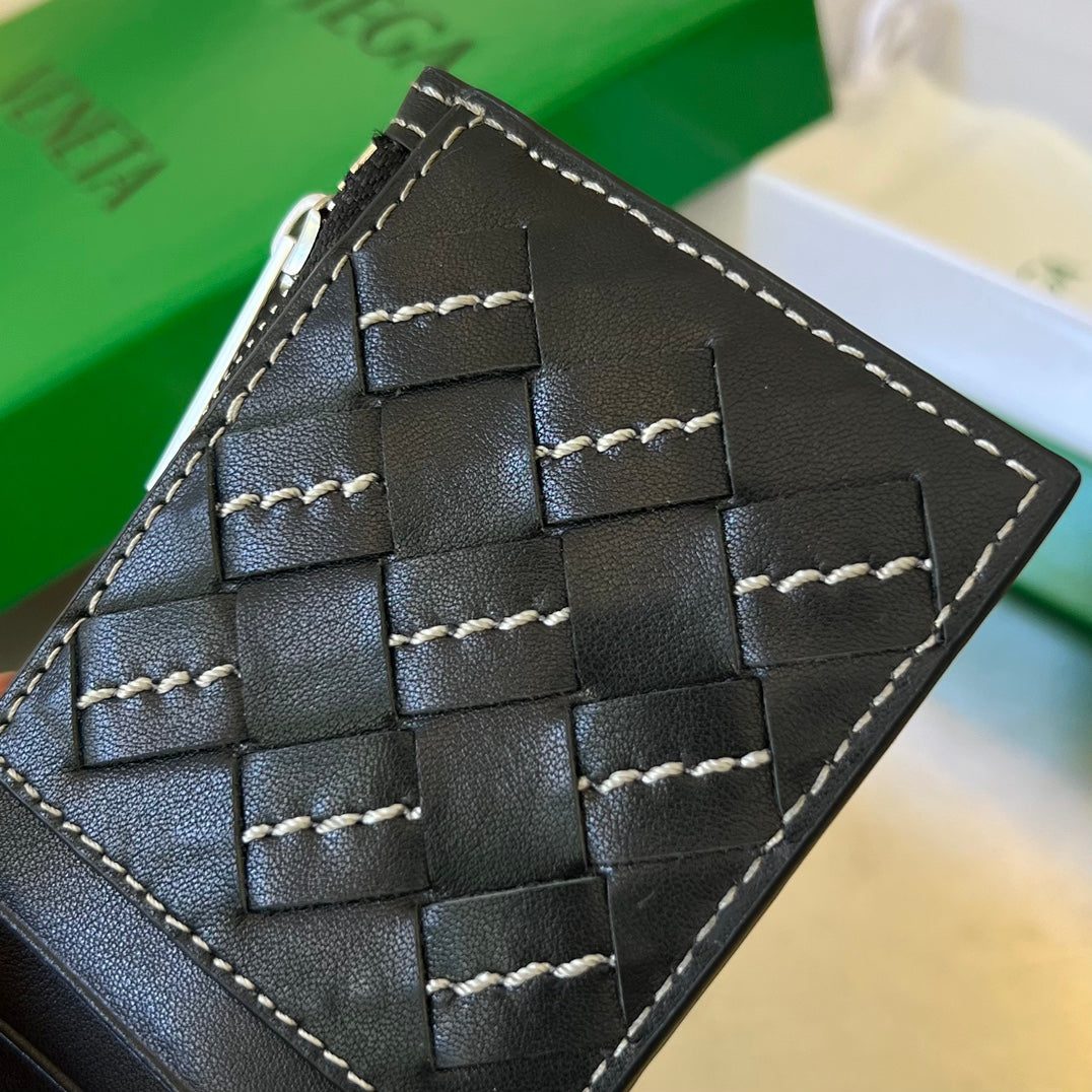 Luxury Bottega Veneta ZIPPED CARD CASE 11 BLACK CALFSKIN