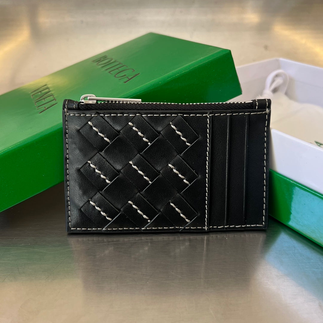 Luxury Bottega Veneta ZIPPED CARD CASE 11 BLACK CALFSKIN