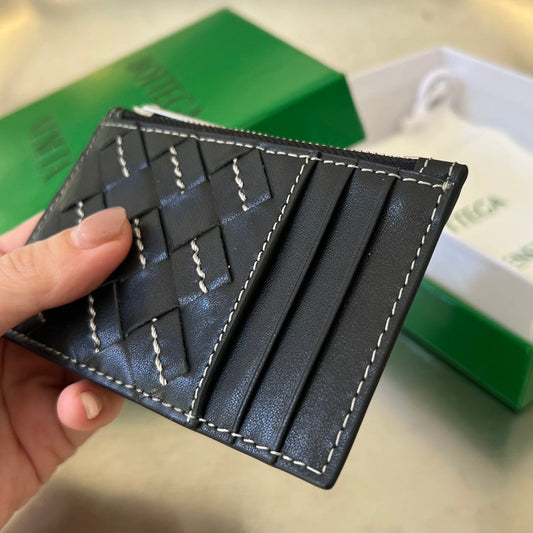 Luxury Bottega Veneta ZIPPED CARD CASE 11 BLACK CALFSKIN