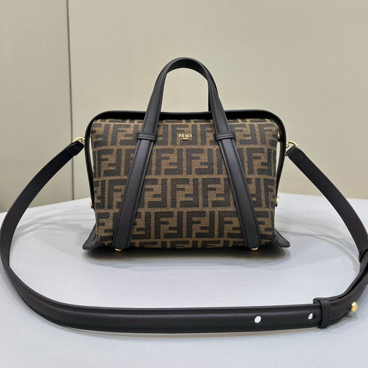 Luxury FendiLuxury Fendi27 BAG IN BROWN MIX BLACK JACQUARD FABRIC WITH CALFSKIN