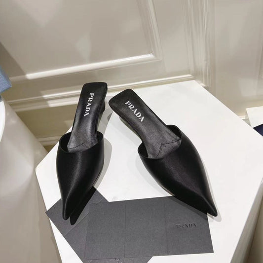 Luxury PradaPOINTED-TOE MULES BLACK SATIN