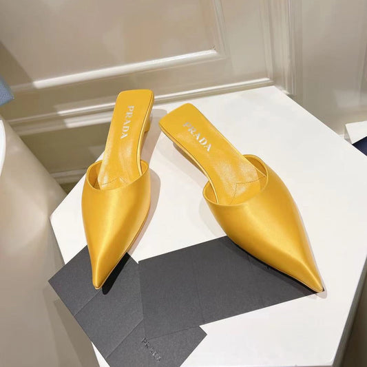 Luxury PradaPOINTED-TOE MULES YELLOW SATIN