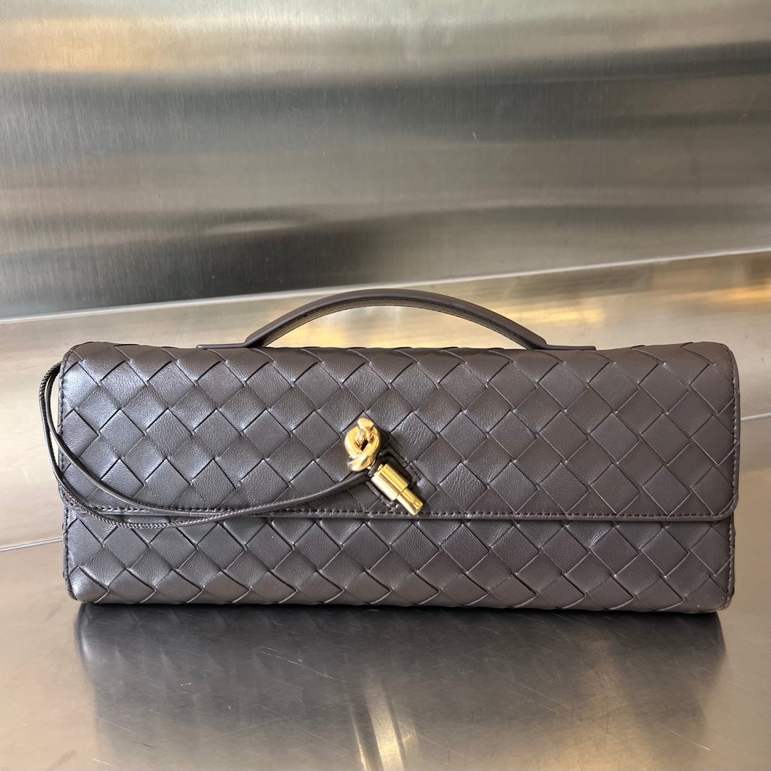 Luxury Bottega Veneta BV Long Clutch Andiamo With Handle 31cm Chocolate Calfskin Ghw