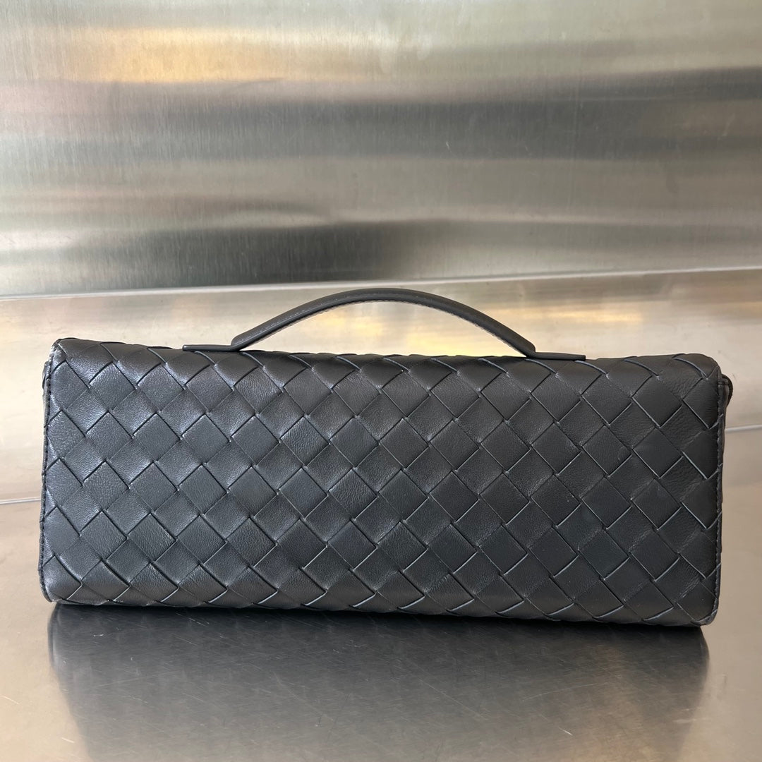 Luxury Bottega Veneta BV Long Clutch Andiamo With Handle 31cm Black Calfskin Ghw