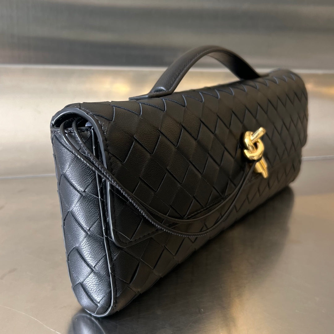 Luxury Bottega Veneta BV Long Clutch Andiamo With Handle 31cm Black Calfskin Ghw