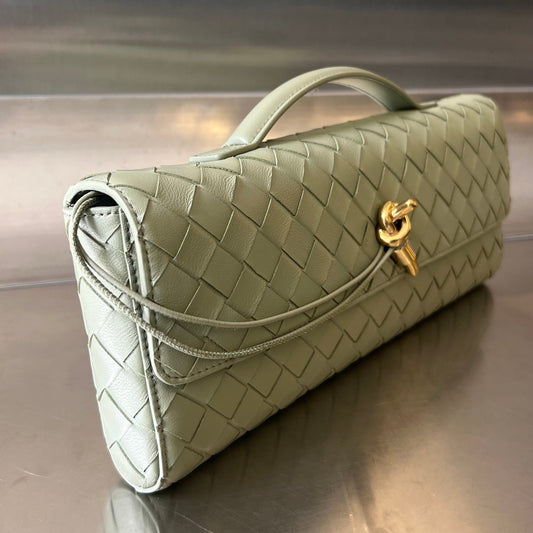 Luxury Bottega Veneta BV Long Clutch Andiamo With Handle 31cm Light Green Calfskin Ghw