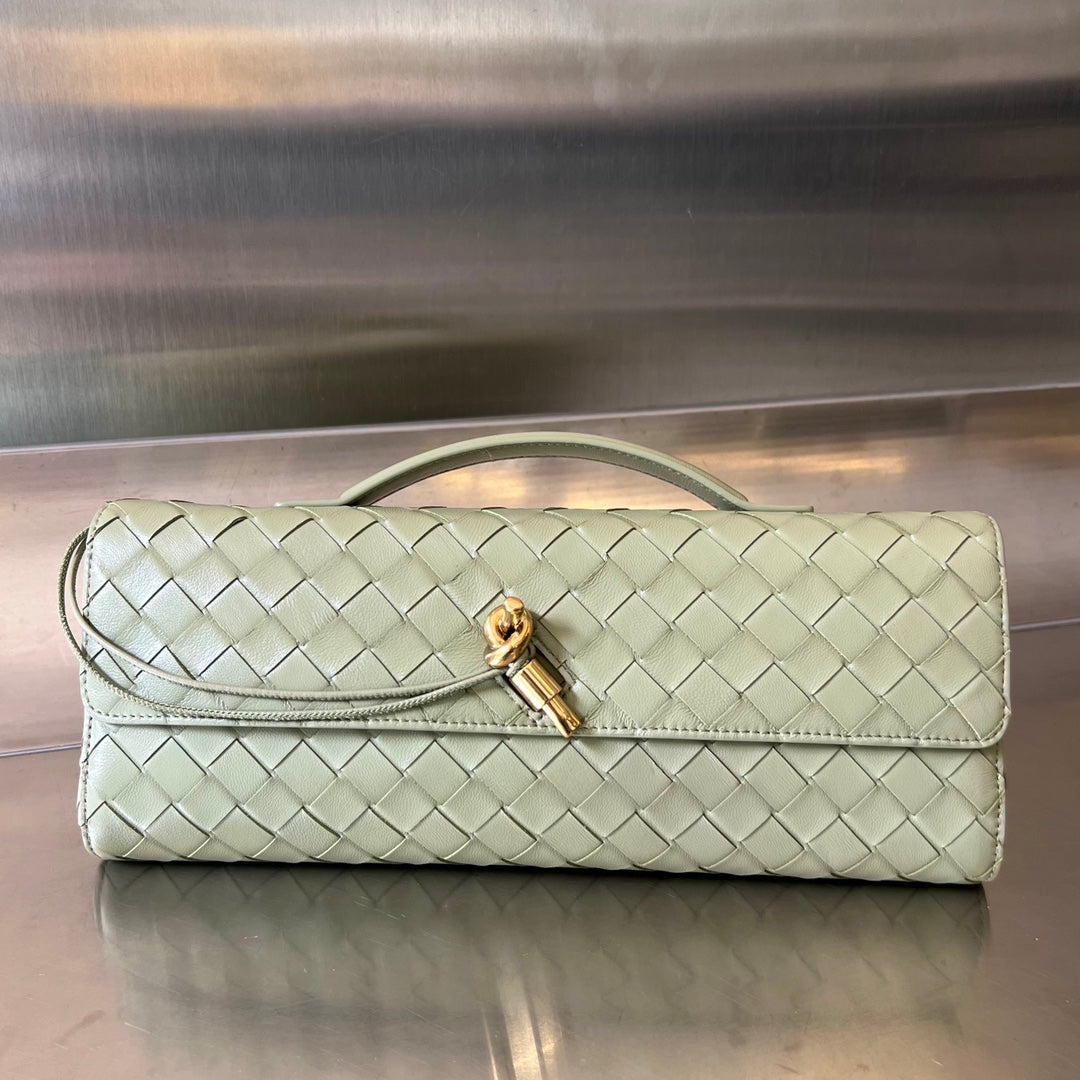 Luxury Bottega Veneta BV Long Clutch Andiamo With Handle 31cm Light Green Calfskin Ghw