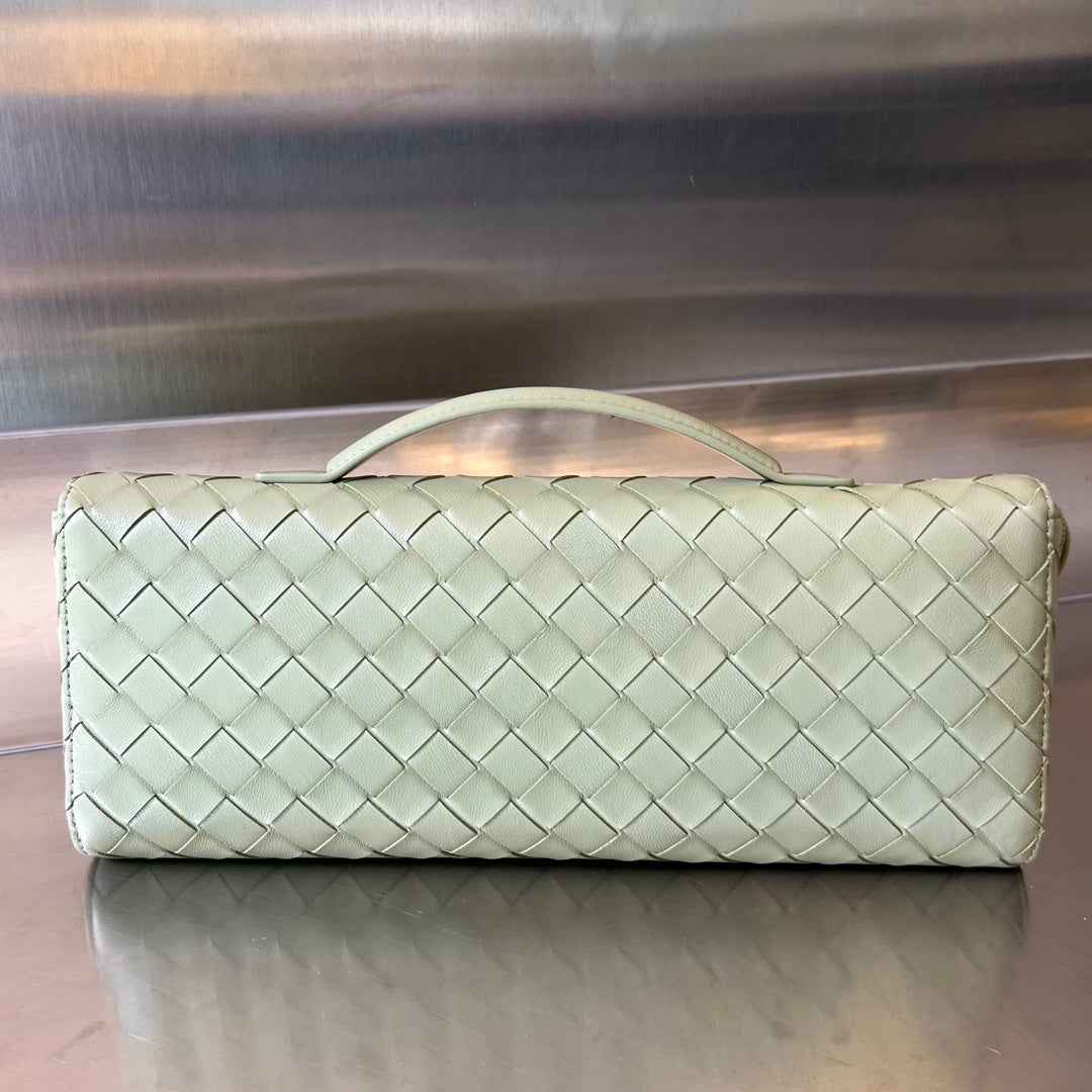 Luxury Bottega Veneta BV Long Clutch Andiamo With Handle 31cm Light Green Calfskin Ghw