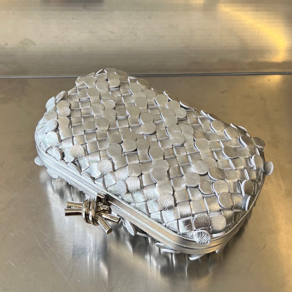 Luxury Bottega Veneta SILVER KNOT 19 IN SILVER LAMBSKIN