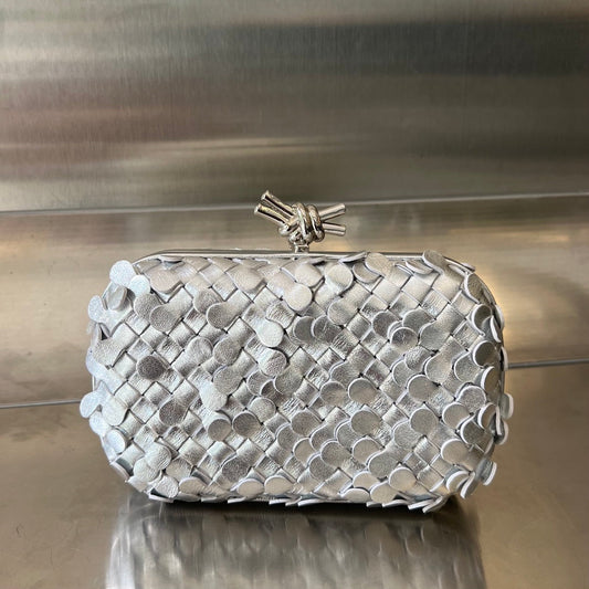 Luxury Bottega Veneta SILVER KNOT 19 IN SILVER LAMBSKIN