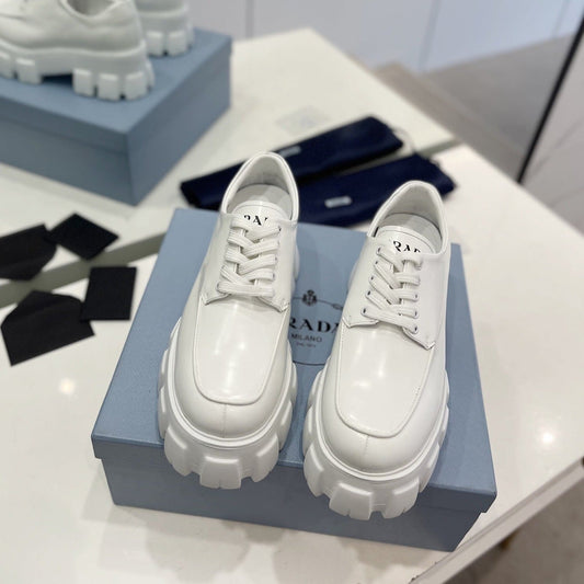 Luxury PradaBRUSHED LEATHER MONOLITH LACE-UP LOAFERS WHITE