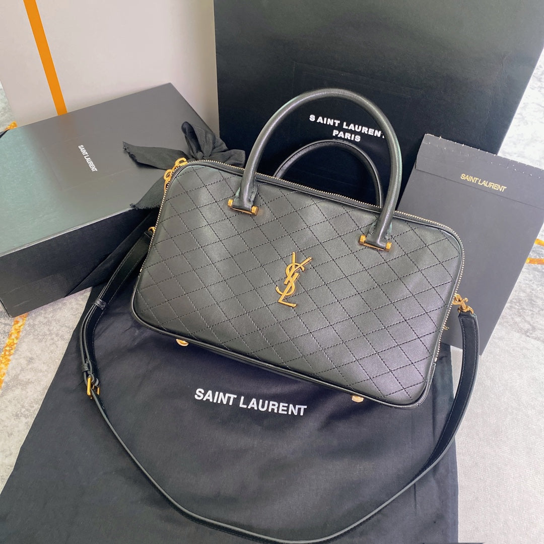 Luxury Saint Laurent TRAVEL BAG 31 IN KHAKI GREEN LAMBSKIN GOLD HARDWARE