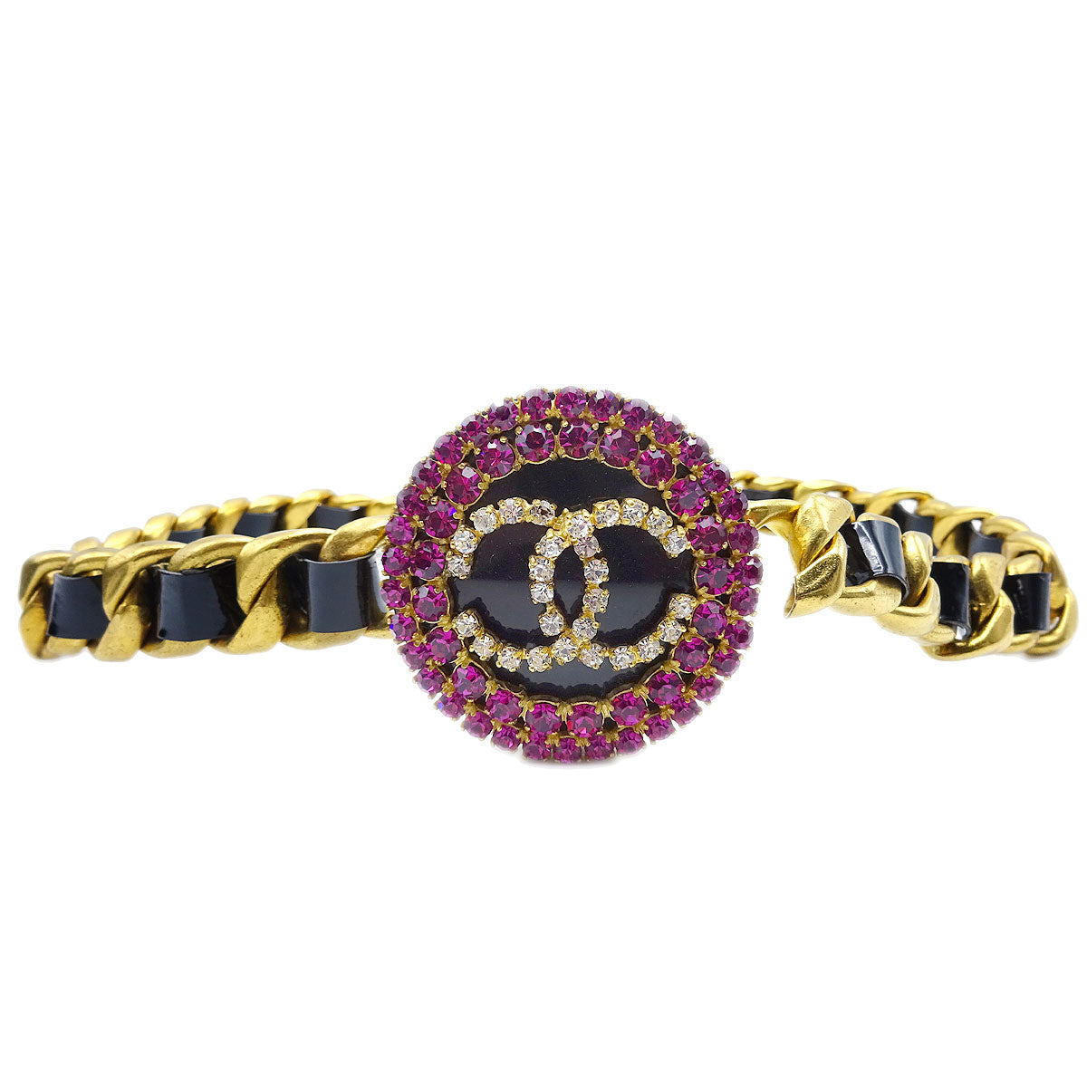 Luxury Chanel * Gold Chain Belt Rhinestone 95P Small New