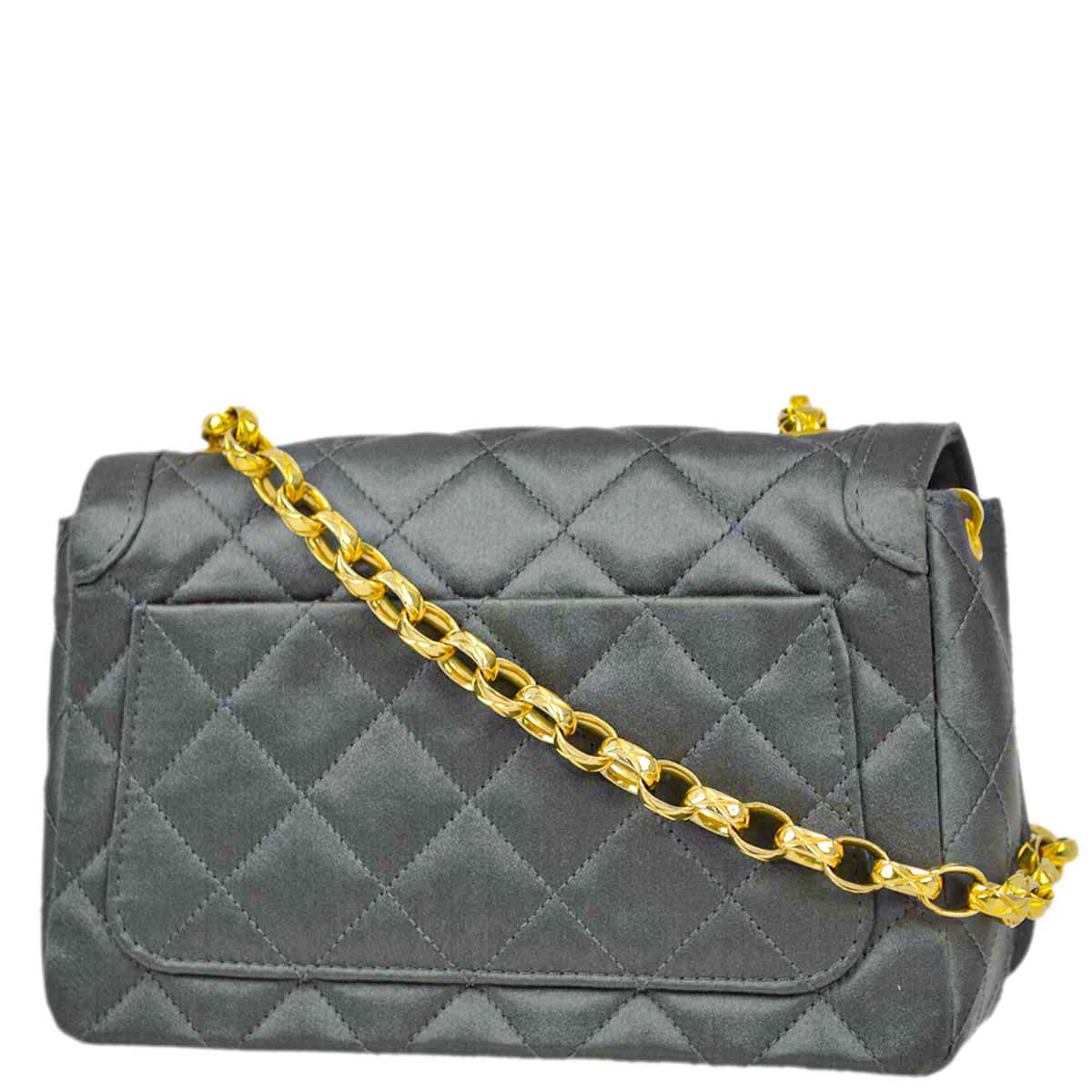 Luxury Chanel 1989-1991 Gray Satin Single Flap Shoulder Bag