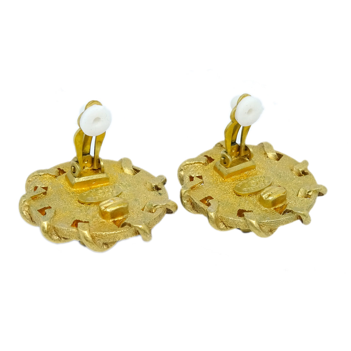 Luxury Chanel 1994 Gold & Black 'CC' Button Earrings
