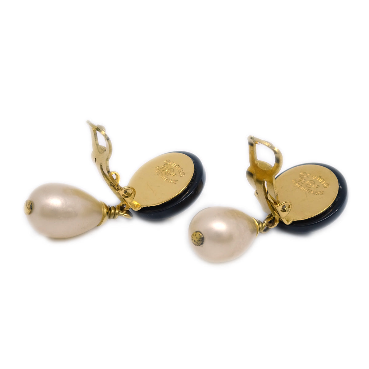 Luxury Chanel Artificial Pearl Dangle Earrings Clip-On Black 95P