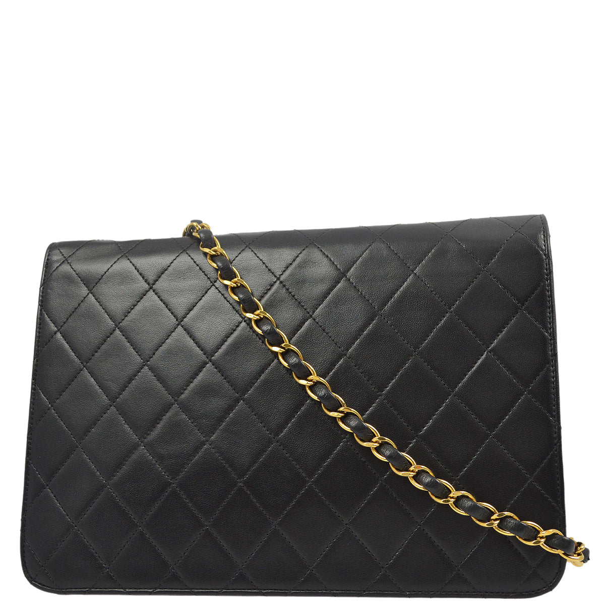 Luxury Chanel 1997-1999 Black Lambskin Pushlock Medium Half Flap Shoulder Bag